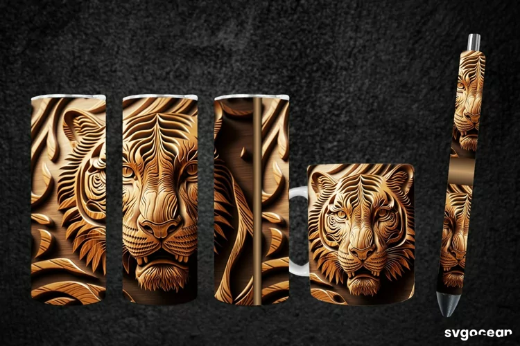 Tooled Leather Tiger Sublimation | Tumbler | Mug | Pen