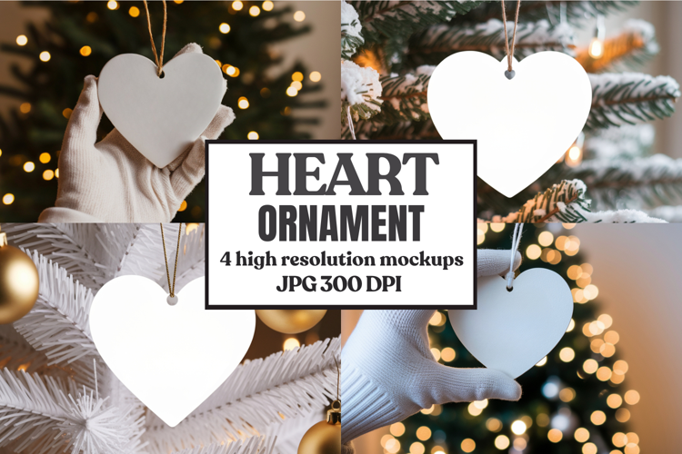 Romantic Christmas Ceramic Heart Ornament Mockup | Holiday