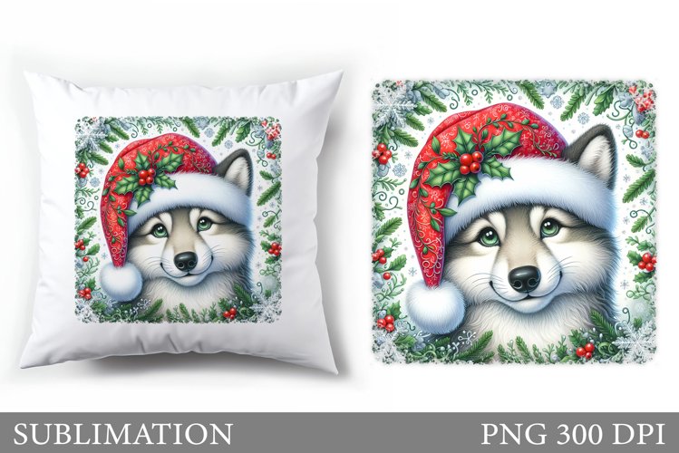 Cute Wolf Pillow Design. Christmas Pillow Sublimation