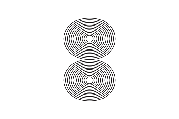 Number eight 8 linear in black thin striped lines isolated