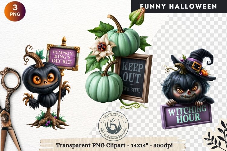 Funny Halloween characters Clipart Spooky graphics example image 1