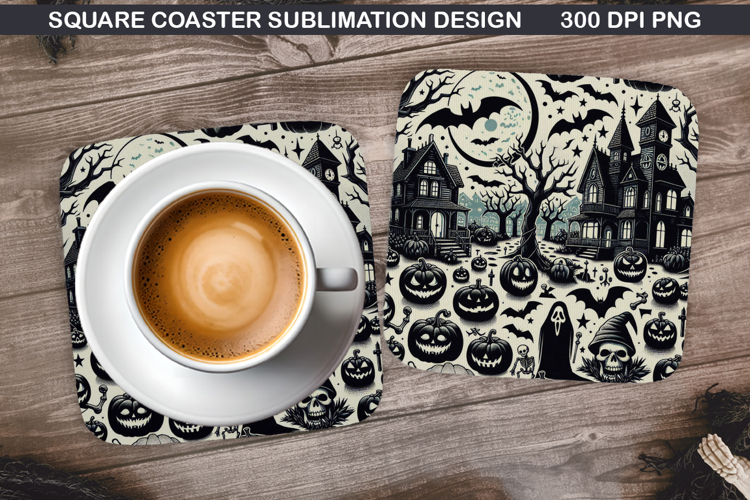 House Coaster Sublimation, Halloween Coaster PNG Design