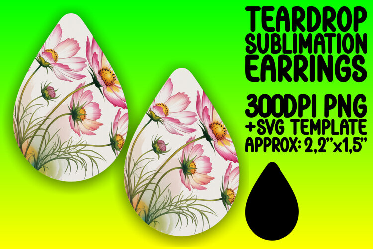 Dynamic Teardrop Earrings Artwork PNG , Flowers example image 1