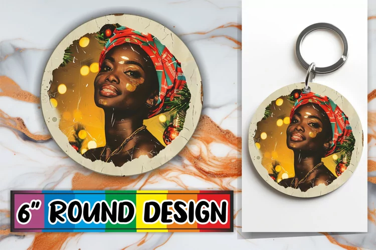 Winter Round Design Woman Portrait Sublimation Keychain