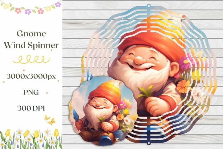Spring Gnome Wind Spinner Template, Garden Wind Spinner PNG example image 1
