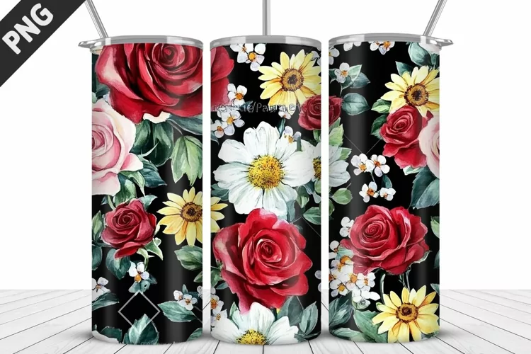 Valentine Rose Flowers Tumbler Wrap | Sublimation Design