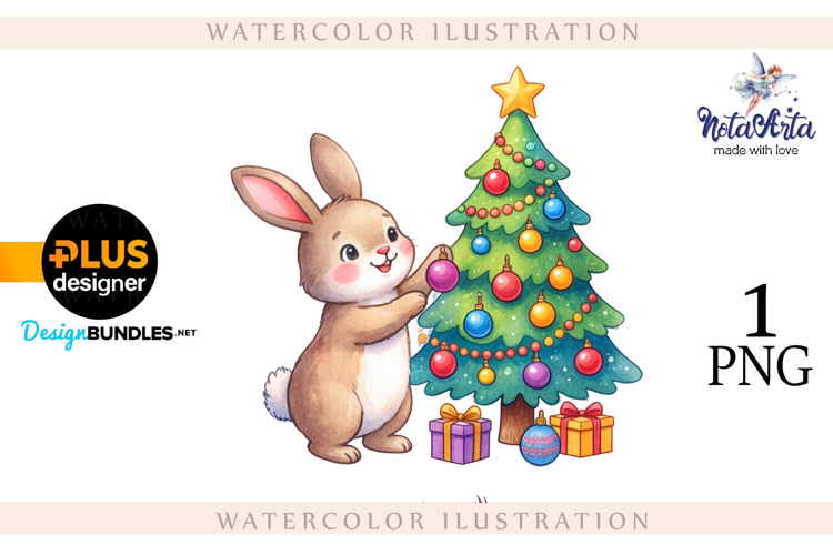 Christmas Bunny in Watercolor Style