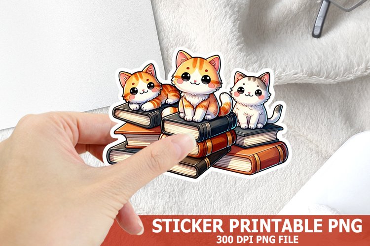 Cute Cat on A Stack of Books Sticker| Books Sticker example image 1