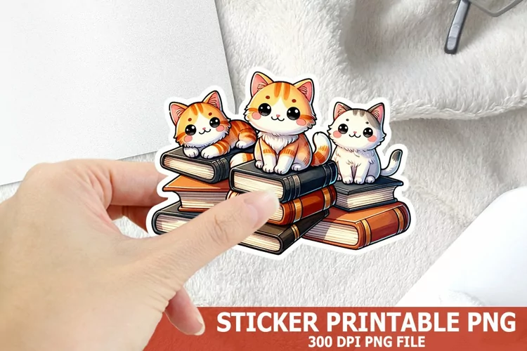 Cute Cat on A Stack of Books Sticker| Books Sticker