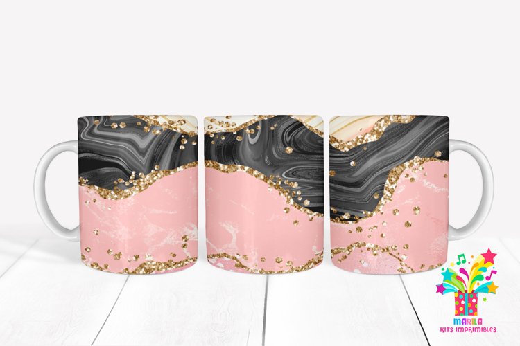 Pink Glitter Agate Mug Sublimation / Agate Mug Wrap #11 example image 1