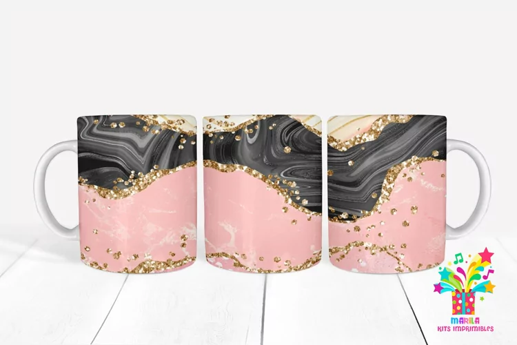 Pink Glitter Agate Mug Sublimation / Agate Mug Wrap #11