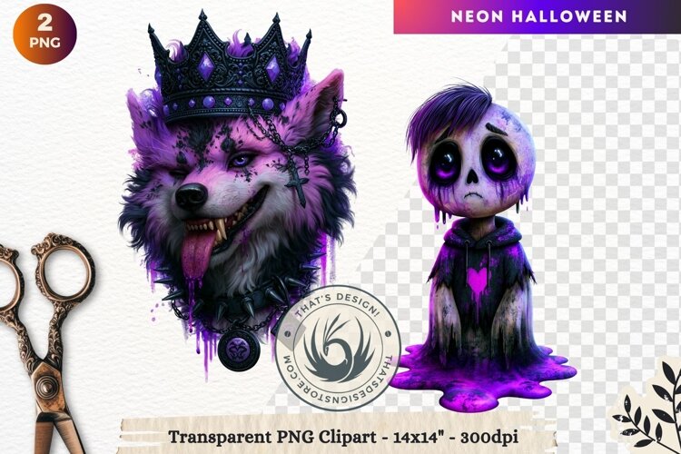 Neon Halloween Character Clipart Spooky Kawaii example image 1
