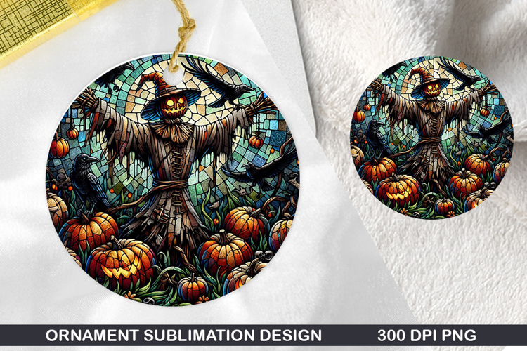 Pumpkin Stained Glass Ornament PNG, Digital Download File