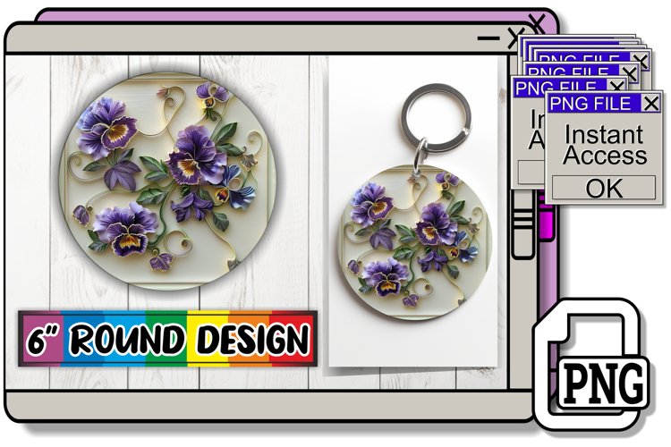 Vibrant 3D Flowers Keychain Circle Design Spring example image 1