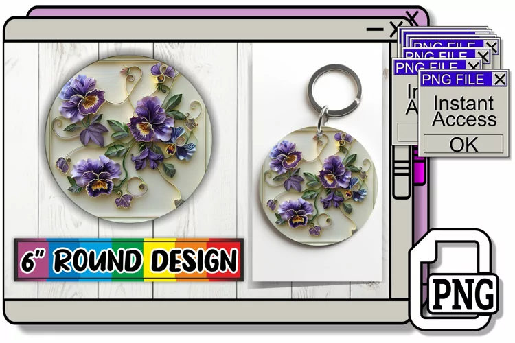 Vibrant 3D Flowers Keychain Circle Design Spring