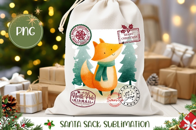 Cartoon Christmas Fox Santa Sack, Christmas Gift Bag Design