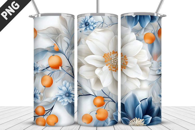 3D Daisy Flowers 20oz Tumbler Wrap | Sublimation Design example image 1