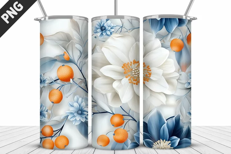 3D Daisy Flowers 20oz Tumbler Wrap | Sublimation Design