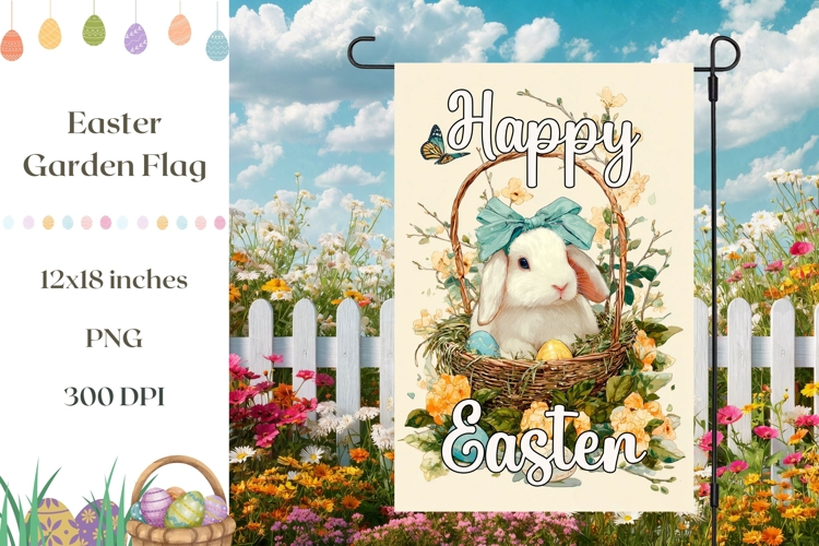 Easter Basket Garden Flag PNG, Spring Garden Flag Template