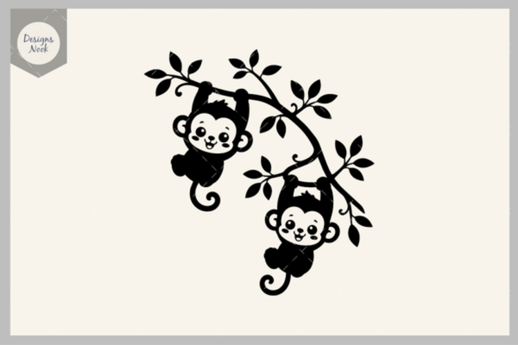 Hanging Baby Monkey SVG, Cute Monkey SVG, Kawaii Monkey SVG