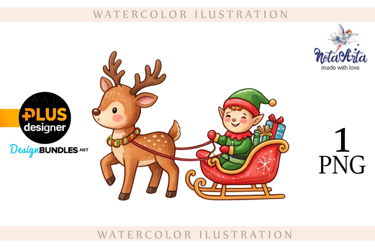 Christmas deer watercolor illustration