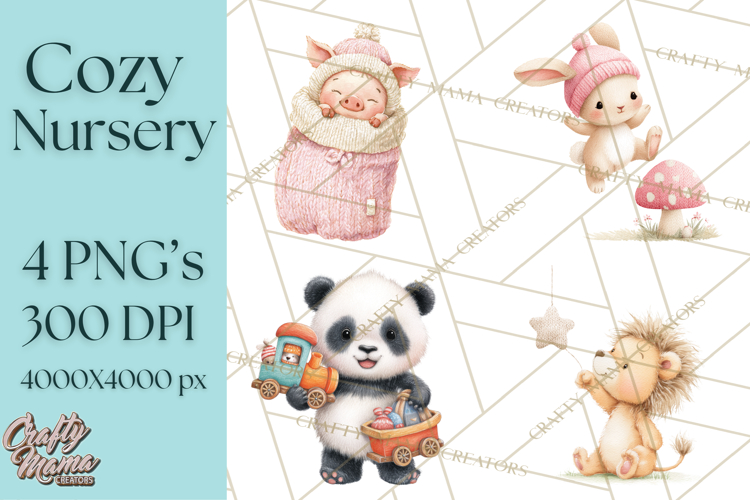 Knitted Nursery Animal Clipart PNG, Cozy Watercolor Baby Fox