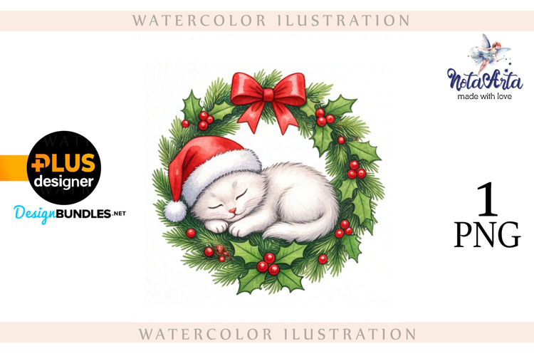 Christmas Kitten in Watercolor Style
