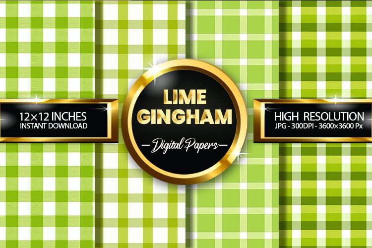 Lime Gingham Digital Papers - 04 Variations