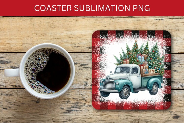 square coaster - christmas tree truck