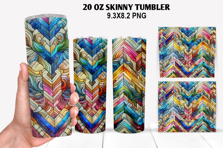 Skinny Tumbler 20oz Wrap Design, Stained Tumble PNG Design