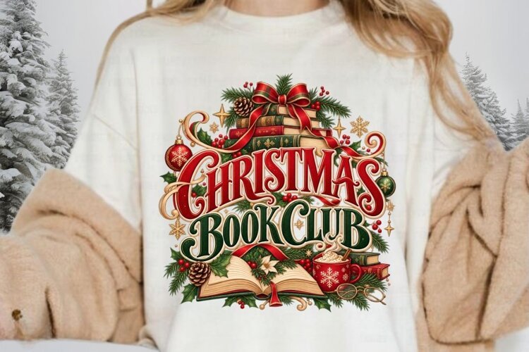 Christmas Book Club Vintage Stack of Books PNG - Cozy example image 1