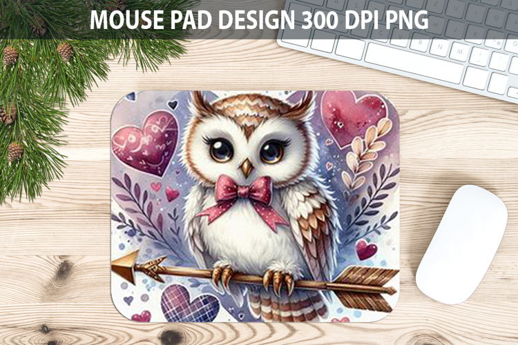 Watercolor Owls Mouse Pad Sublimation - Valentines PNG