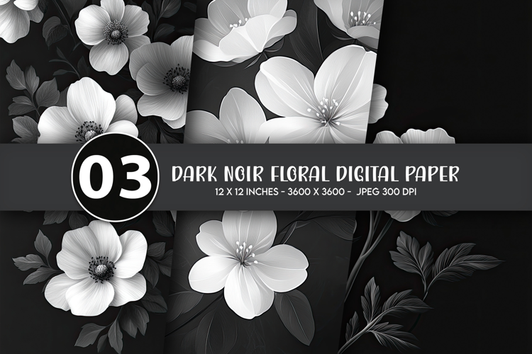 Dark Noir Floral Digital Paper
