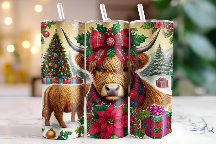 Christmas Highland Cow Tumbler Wrap | Sublimation | Tumblers