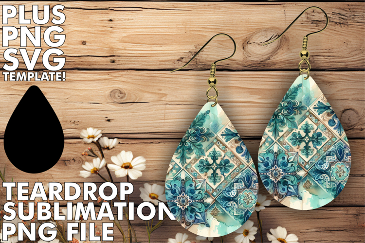 LUMINOUS TEARDROP EARRINGS Gift PNG, Watercolor Pattern
