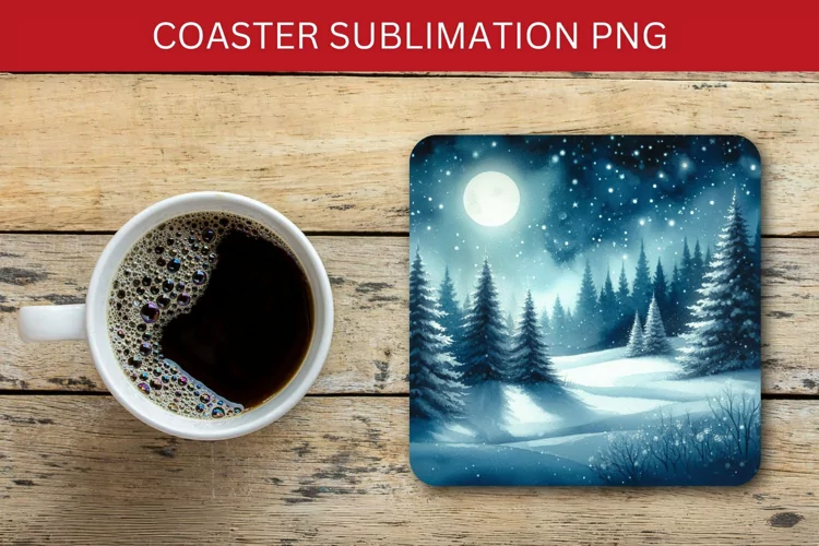 square coaster - night winter forest