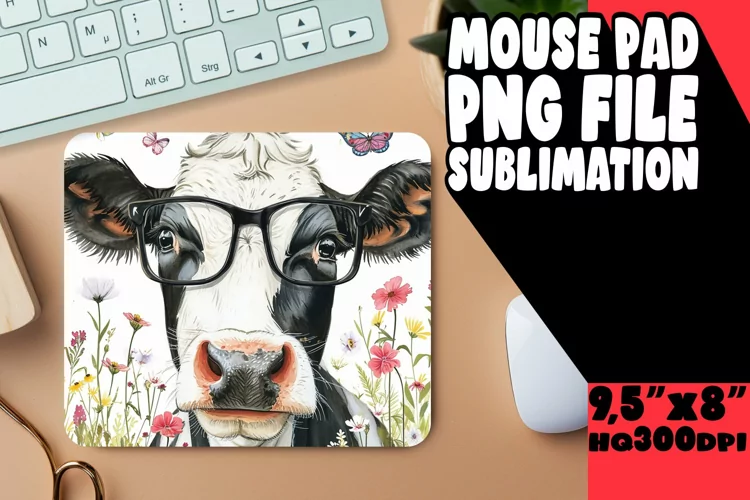 Joyful Spring Cow Mouse Pad: Sublimation Bliss