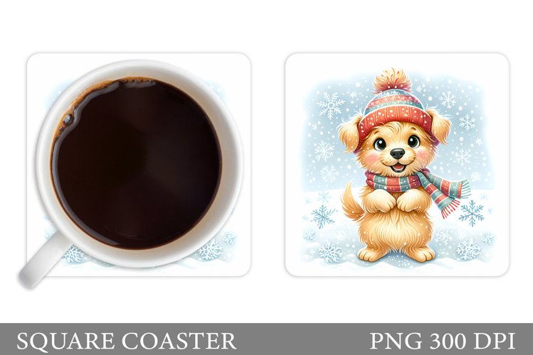 Cute Dog Coaster Design. Christmas Coaster Sublimation