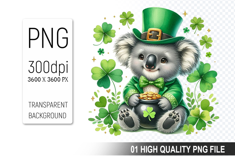 St. Patrick’s Koala with Hat Clipart, Sublimation PNG