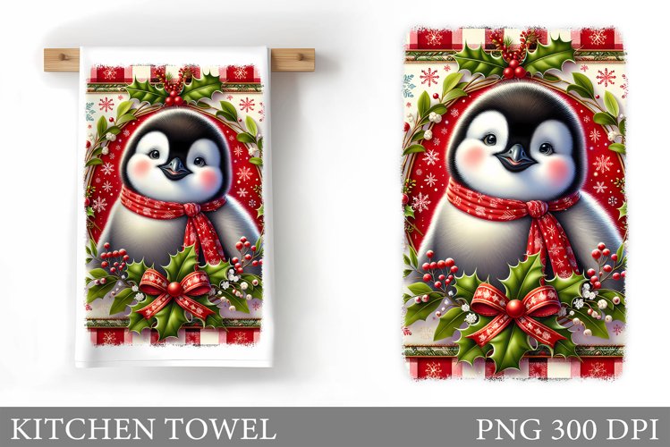 Christmas Penguin Kitchen Towel. Christmas Kitchen Towel example image 1