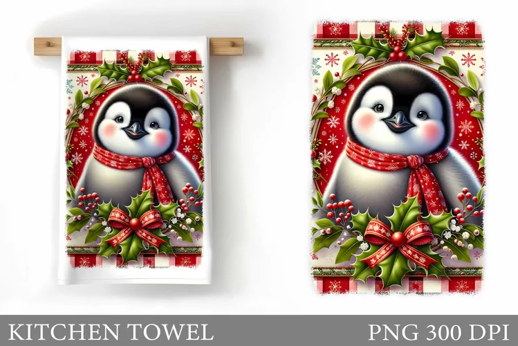 Christmas Penguin Kitchen Towel. Christmas Kitchen Towel