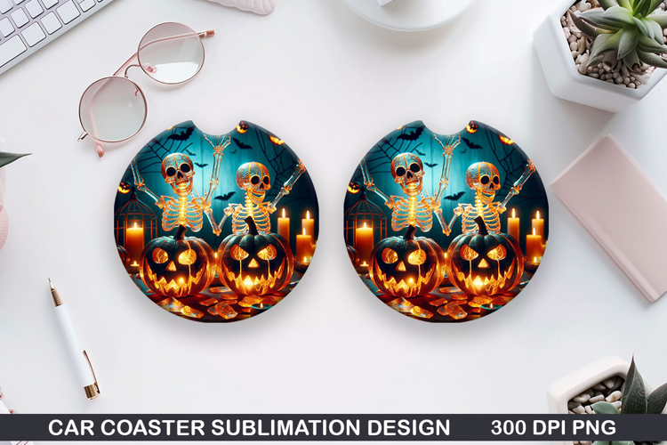 Skull Car coaster sublimation, Halloween Coaster PNG
