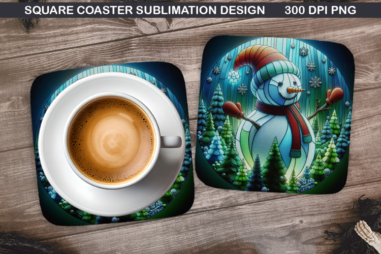 Snowman Coaster Sublimation, Christmas Coaster PNG Design