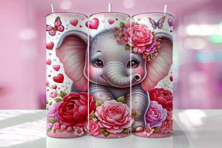 Valentines Day Elephant Tumbler Wrap Sublimation Design