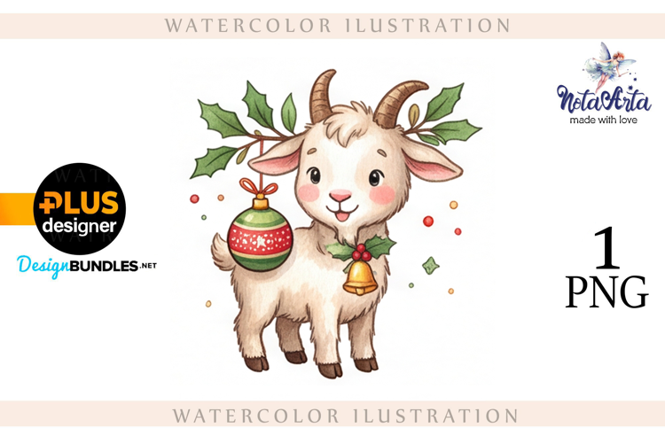 Christmas Goat in Watercolor Style
