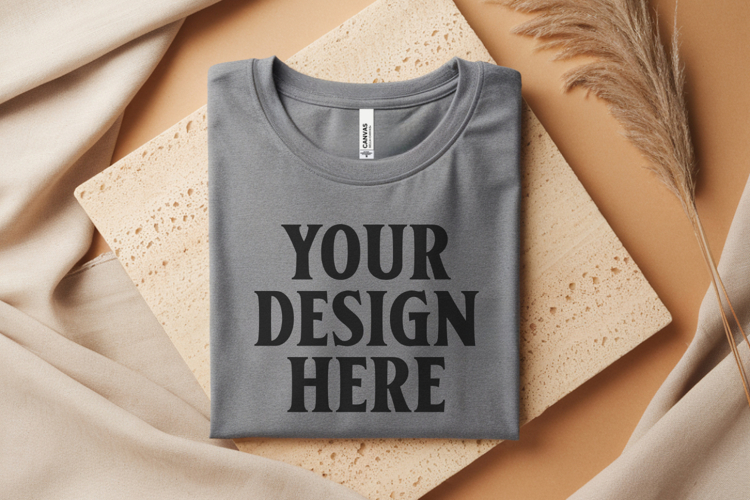 Athletic Heather Bella Canvas 3001 Flat Lay T-Shirt Mockup