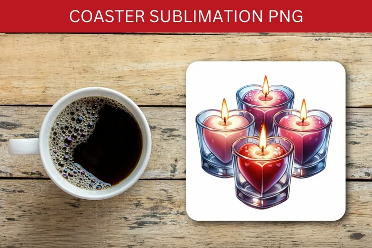 valentine square coaster - heart candle