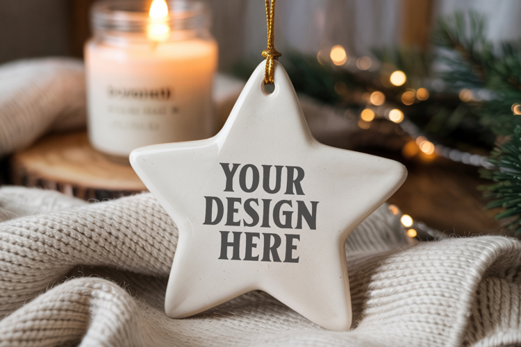 Christmas Star Ceramic Ornament Mockup | Holiday Star