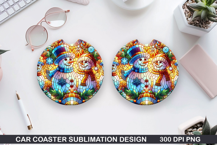 Snowman Car Coaster Sublimation|Christmas Coaster PNG Design
