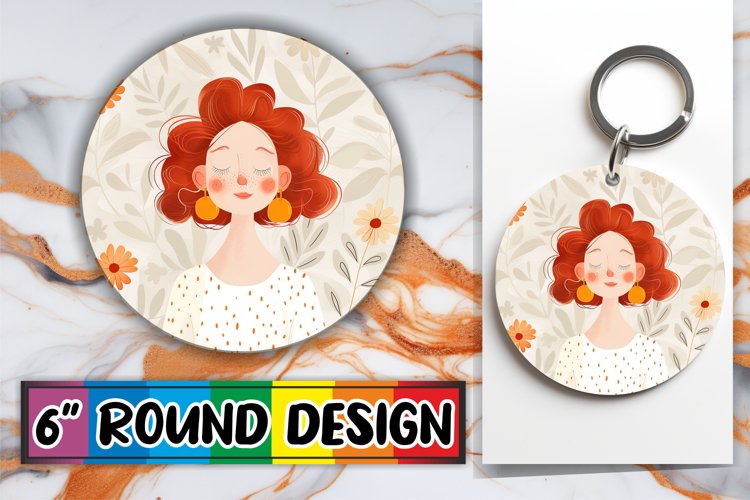 Lovely Woman Portrait with Flowers Round Design PNG example image 1